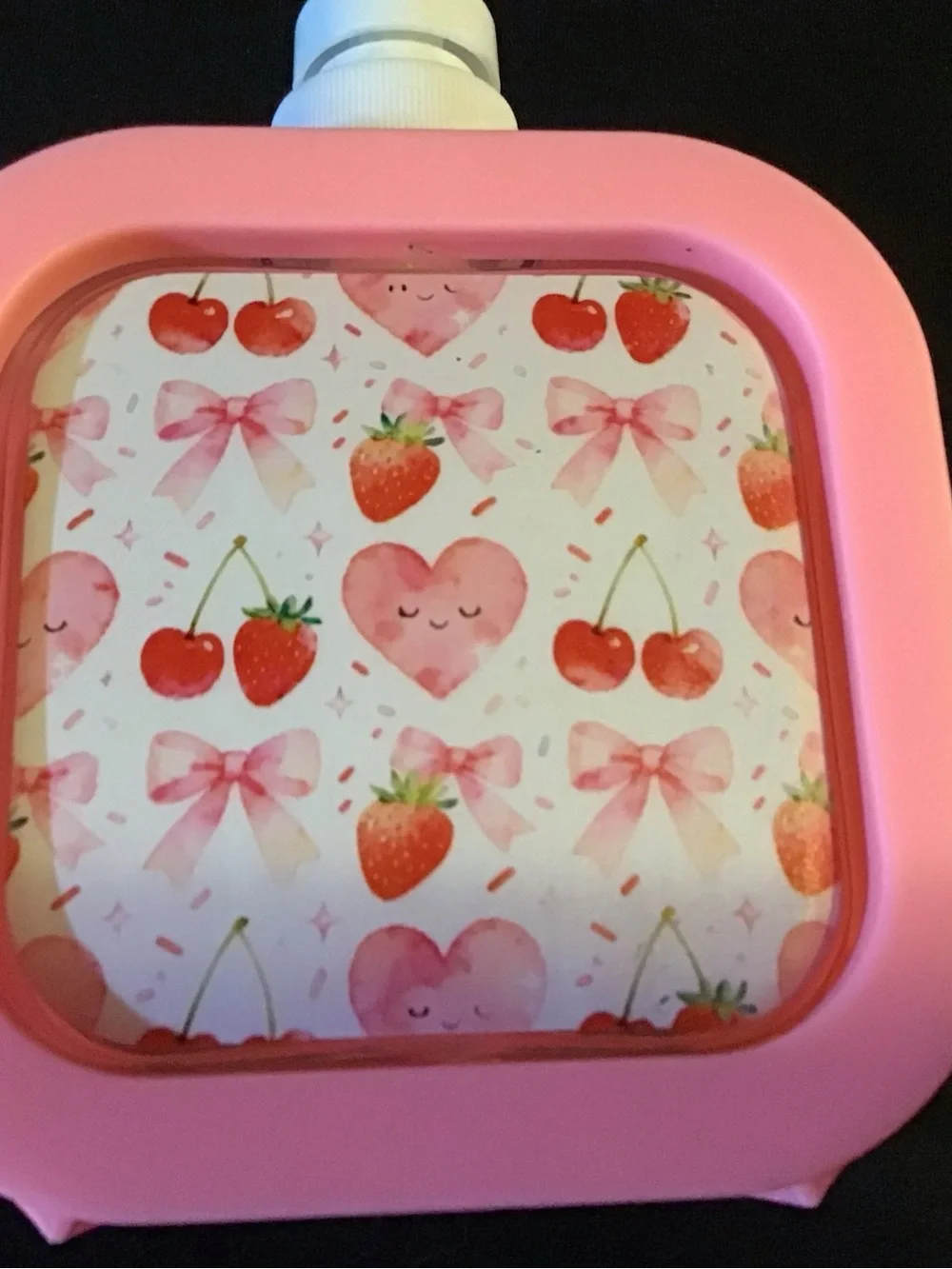 Pink Strawberry & Cherry Print Water Bottle Flask